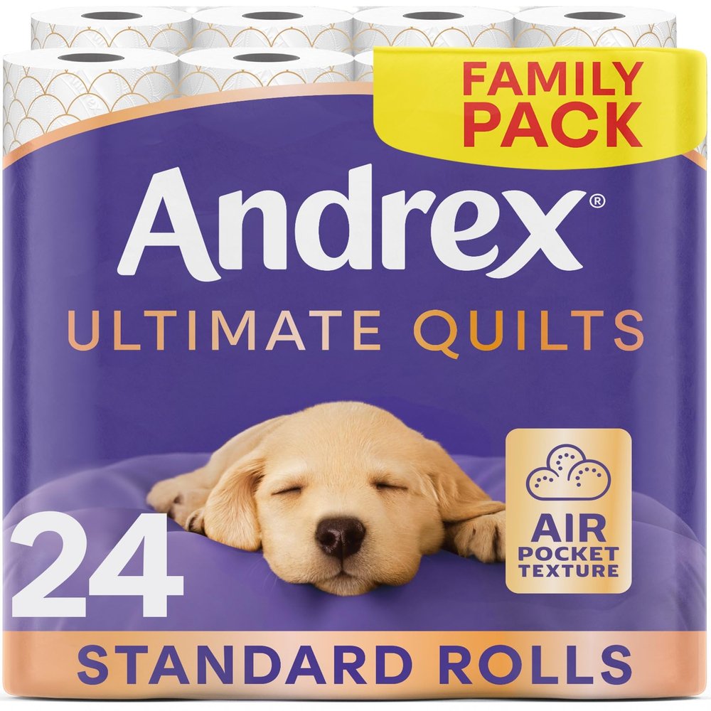 Andrex Ultimate Quilts Toilet Tissue 24 Rolls, Air Pocket Technology for Soft, Thick Sheets - 4 Quilted Toilet Rolls x 6 Packs, FSC Certified