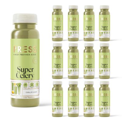 PRESS Healthfoods, 12 x 250ml Celery Juice, Cold Pressed Juice, Containing Celery Spinach & Lemon, Green superfood, Vegan Friendly