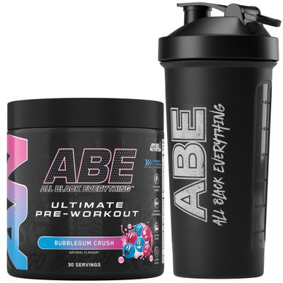 Applied Nutrition Bundle ABE Pre Workout 375g + ABE Black Shaker 700ml | All Black Everything Pre Workout Powder, Energy Drink, Physical Performance, Creatine, Beta Alanine, Caffeine (Bubblegum Crush)