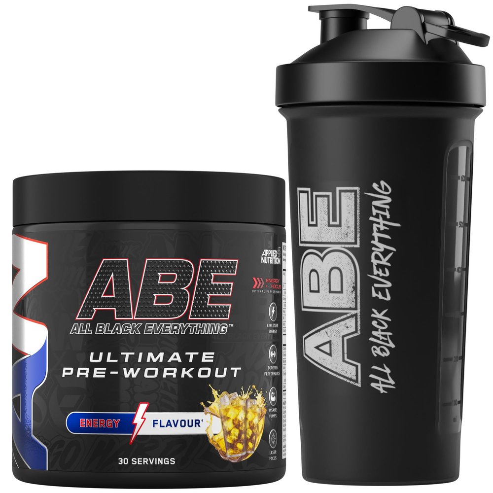 Applied Nutrition Bundle ABE Pre Workout 375g + ABE Black Shaker 700ml | All Black Everything Pre Workout Powder, Energy Drink, Physical Performance, Creatine, Beta Alanine, Caffeine (Energy Flavour)