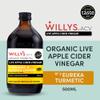 WILLY'S Organic Live Apple Cider Vinegar with Mother - Probiotics For Gut Health - Fresh Turmeric, Lemon, Honey & Black Pepper - 500ml Refillable Glass Bottle - Sustainable ACV view 2