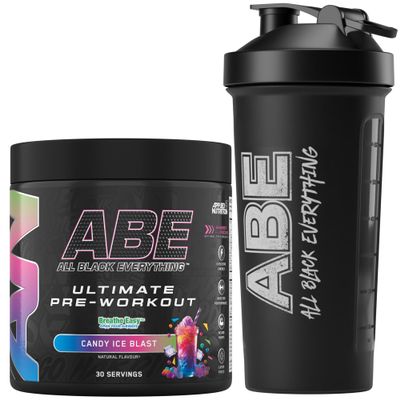 Applied Nutrition Bundle ABE Pre Workout 375g + ABE Black Shaker 700ml | All Black Everything Pre Workout Powder, Energy Drink, Physical Performance, Creatine, Beta Alanine, Caffeine (Candy Ice Blast)