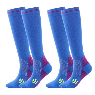 Linghe 2 Pairs Compression Socks for Women and Men 20-25mmHg , Is Best for Flight , Running , Calf Pressur Support , Nurse . (S/M, Blue)