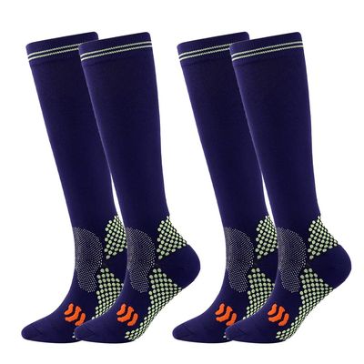Linghe 2 Pairs Compression Socks for Women and Men 20-25mmHg, Is Best for Flight, Running, Calf Pressur Support, Nurse (L/XL, dark blue)