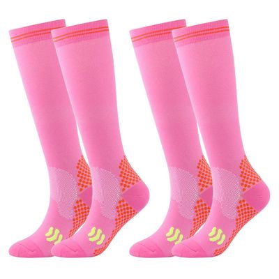 Linghe 2 Pairs Compression Socks for Women and Men 20-25mmHg , Is Best for Flight , Running , Calf Pressur Support , Nurse . (L/XL, pink)