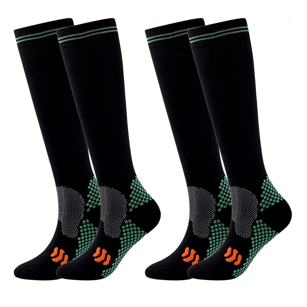 Linghe 2 Pairs Compression Socks for Women and Men 20-25mmHg , Is Best for Calf Pressur Support, Nurse . (S/M, Black)