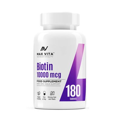 Biotin 10,000mcg High Strength Supplement for Men and Women|Supports Healthy Hair, Skin & Nails|180 Vegetarian Tablets (Non-GMO, Gluten Free) Made in The UK