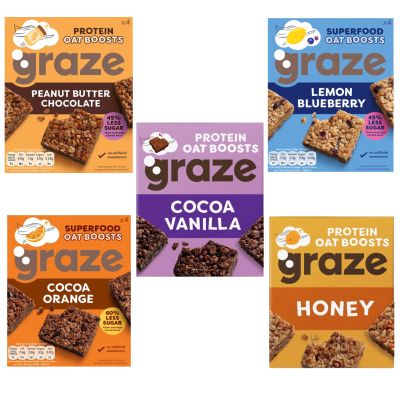 Graze Snacks Protein Bars Oat Boosts - Healthy, Whole Oats, Natural Flavours, High Fibre, Less Sugar (20 Snacks - 5 Packs of 4 x 30g)