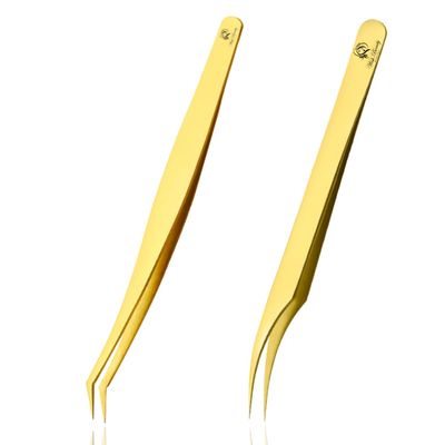 Eyelash Extension Tweezers Gold Straight Isolation Professional Isolator Stainless Steel Precision (Both Tweezer (Set))