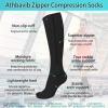 2 Pairs Zipper Compression Socks, 15-20 mmHg Closed Toe Compression Stocking with Zipper for Women and Men, Black, S-M view 3