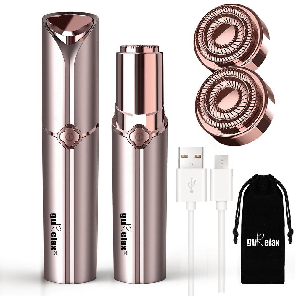 Facial Hair Remover for Women Upgraded, USB Rechargeable Painless face shavers for Women, Portableface Hair Remover (Gold Facial Hair Remover(with 2 Replacement Heads))