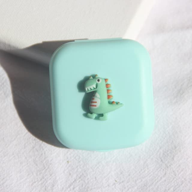 Contact Lens Cases Box with Mirror Cute Girl Fruit Women Mini Lovely Eyes Contact Lenses Case Container Box Travel Kit Set-Dinosaurs