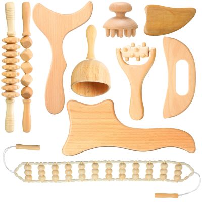 10 Pcs Wood Massage Tools, Cellulite Massage Roller Lymphatic Massager Health Care Products for Neck Leg Back Arm Pain Relief Tools