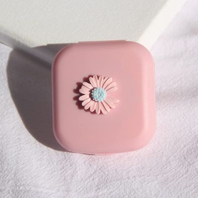 Contact Lens Cases Box with Mirror Cute Girl Fruit Women Mini Lovely Eyes Contact Lenses Case Container Box Travel Kit Set-Chrysanthemum