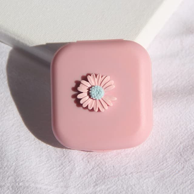 Contact Lens Cases Box with Mirror Cute Girl Fruit Women Mini Lovely Eyes Contact Lenses Case Container Box Travel Kit Set-Chrysanthemum