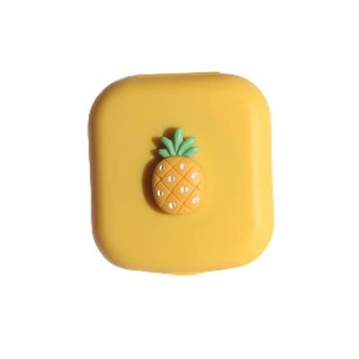 Contact Lens Cases Box with Mirror Cute Girl Fruit Women Mini Lovely Eyes Contact Lenses Case Container Box Travel Kit Set-Pineapple