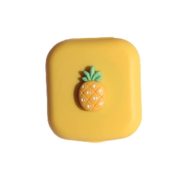 Contact Lens Cases Box with Mirror Cute Girl Fruit Women Mini Lovely Eyes Contact Lenses Case Container Box Travel Kit Set-Pineapple