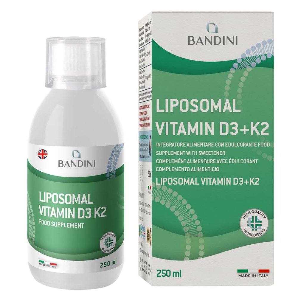 Bandini Liposomal Vitamin D3 K2 - High-Dosage Dietary Supplement for Immune System Support - Strengthens Muscles, Bones, and Teeth - Liquid D3+K2 250 mL with Dosing Cap