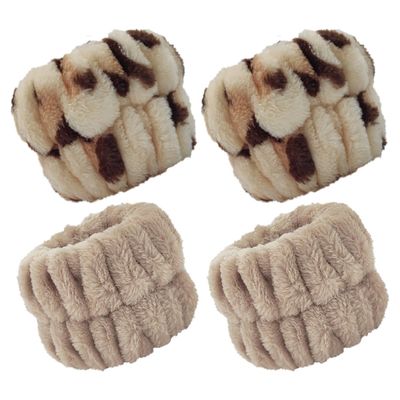2 Pairs Wrist Washband for Women Washing Face, Wrist Spa Washband Absorbent Wristbands, Prevent Liquids from Spilling Down Your Arms(Camel, Leopard Print)