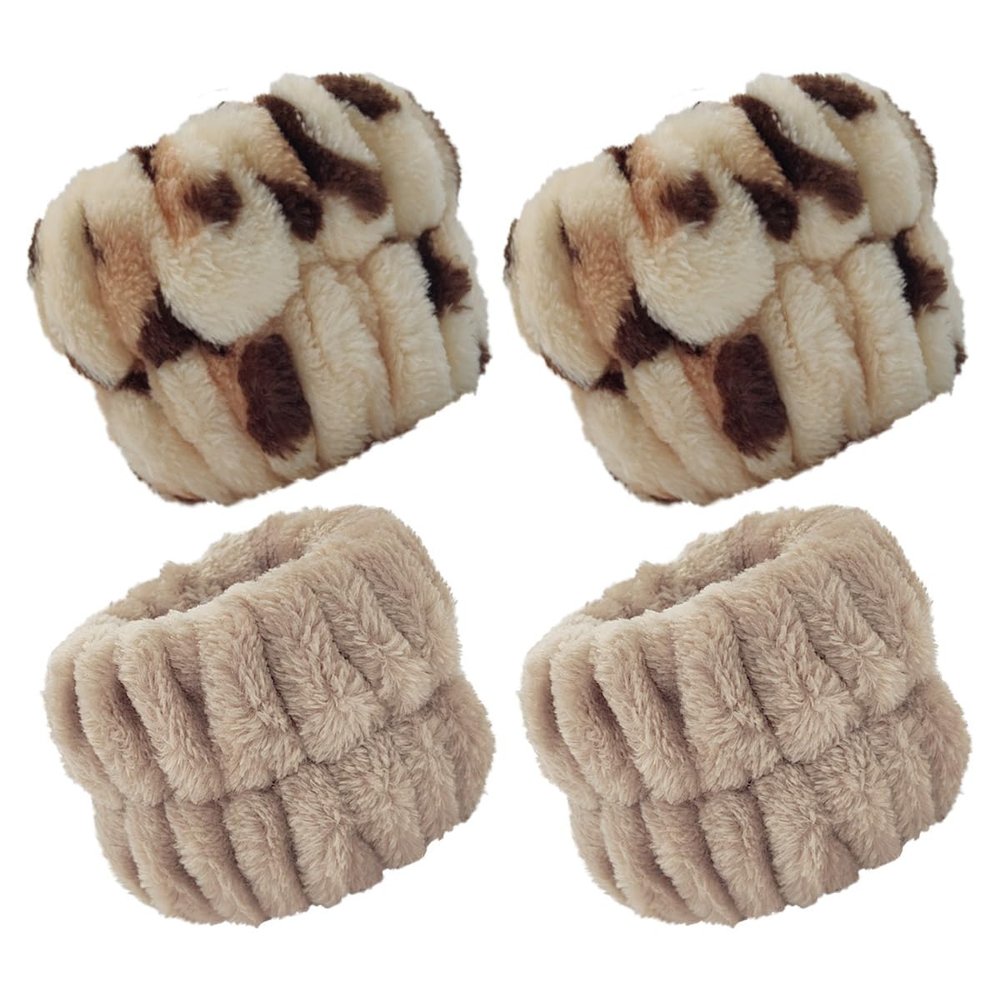 2 Pairs Wrist Washband for Women Washing Face, Wrist Spa Washband Absorbent Wristbands, Prevent Liquids from Spilling Down Your Arms(Camel, Leopard Print)