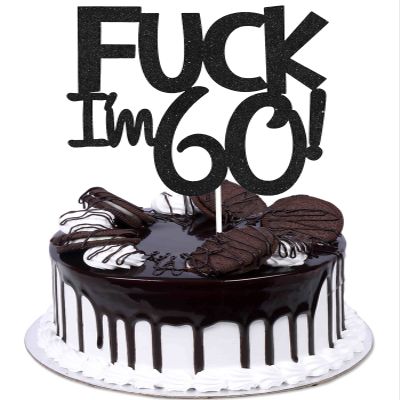 Caiwowo Funny Happy 60 Birthday Cake Topper - Black Glitter Men 60th Birthday Cake Topper - 60th Cake Topper for Women Birthday Party Decoration