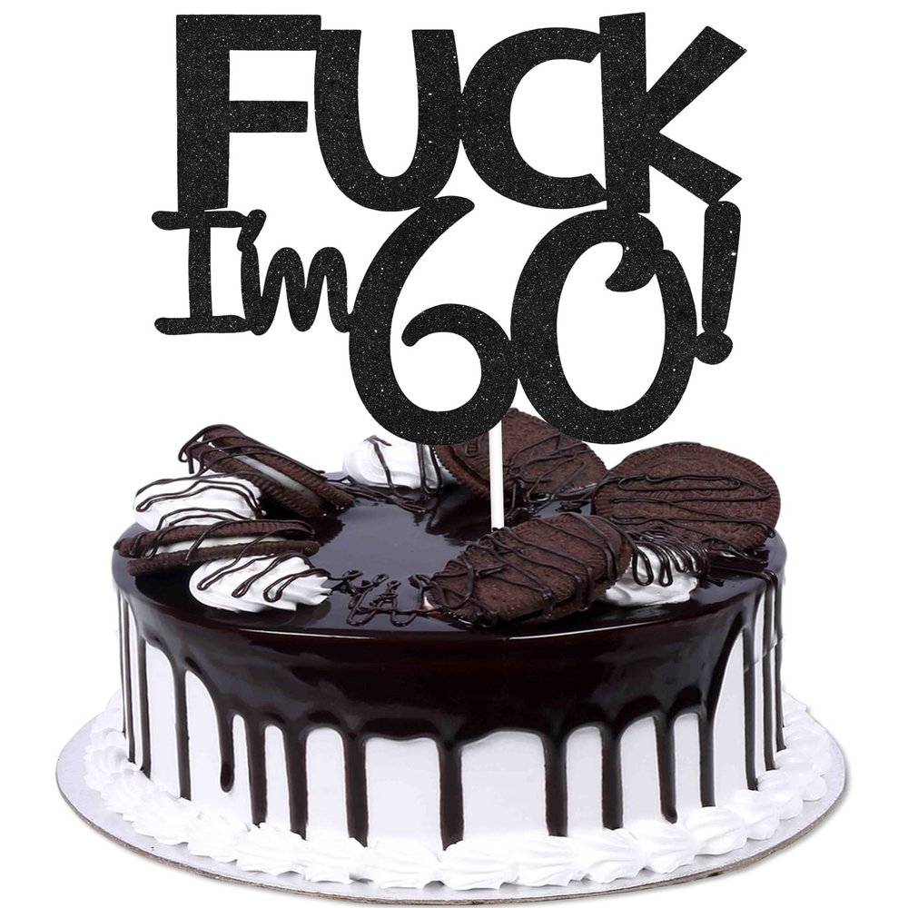 Caiwowo Funny Happy 60 Birthday Cake Topper - Black Glitter Men 60th Birthday Cake Topper - 60th Cake Topper for Women Birthday Party Decoration
