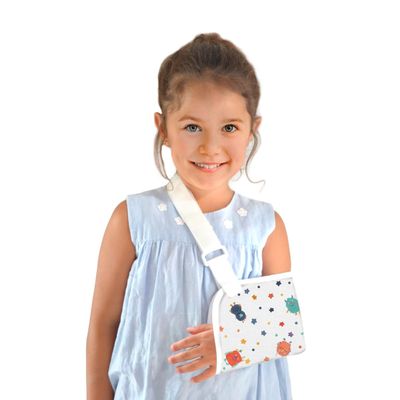 Mobiclinic , Children's Arm Sling Size S 100% Cotton European Brand Shoulder Sling Children's Adjustable Strap Immobilising Shoulder Loop Forearm 22 cm Latex Free Monsters Print