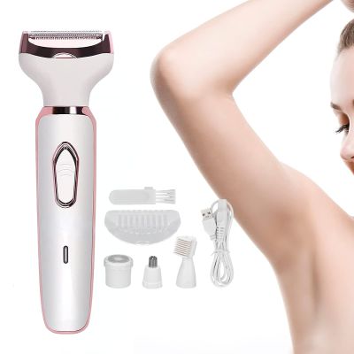 4-in-1 Electric Lady Shaver - Painless & Portable Bikini Trimmer, Wet & Dry Hair Removal, Eyebrow Trimmer, for Women - USB Rechargeable for Face, Legs, Underarm