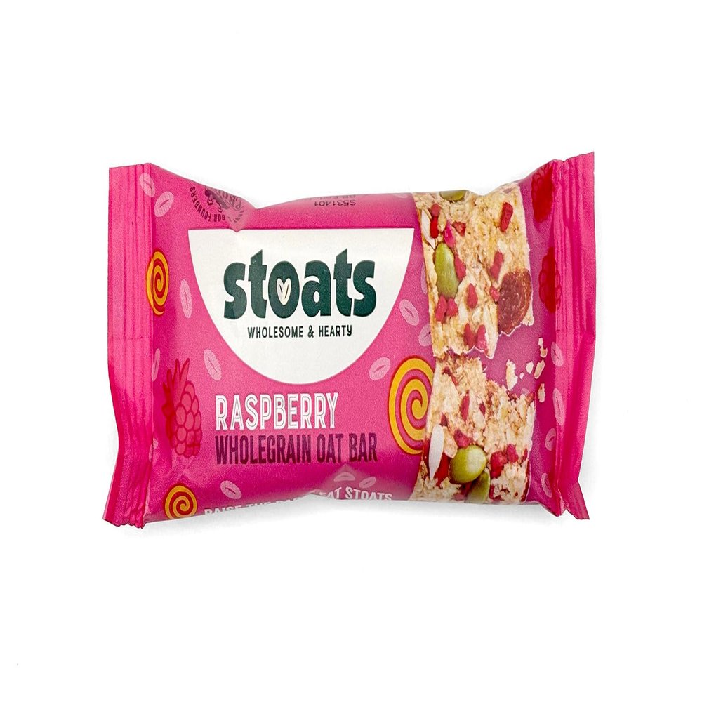 Stoats Raspberry & Honey Porridge Oat Bars Baked with Scottish Oats, Individually Wrapped, Great for Breakfast or On-the-Go Snacks Pack of 24 x 42g