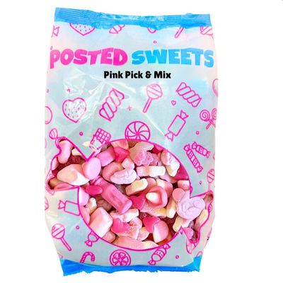 Posted Sweets 600g PINK BAG OF PICK & MIX SWEETS - Large Classic Retro Soft & Chewy Candy Selection Pick n Mix - Gift Bag - Perfect Movie Night Hamper, Treats for Kids, Adults, Birthday Gifts