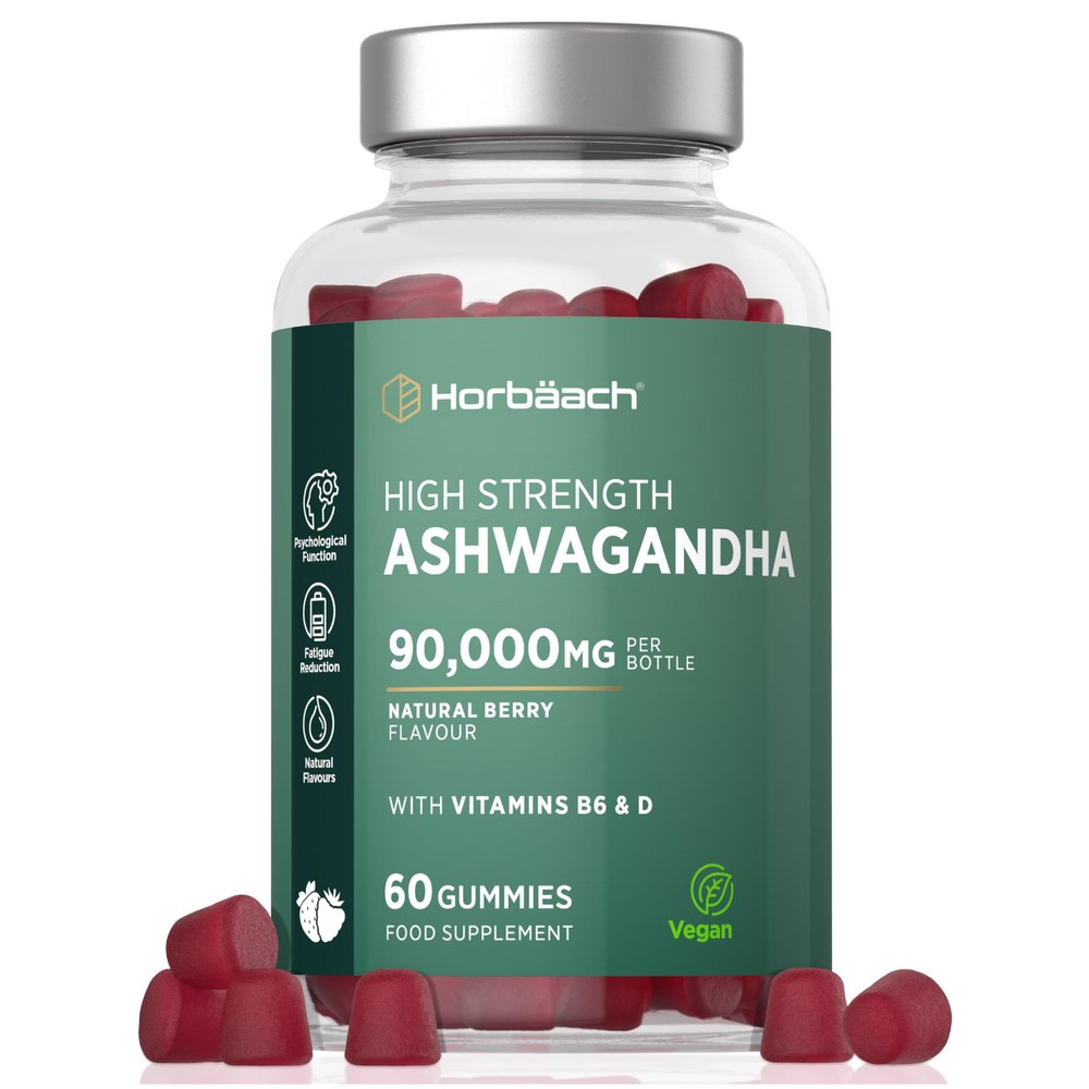 Ashwagandha Gummies 3000mg | High Strength with Vitamin B6 & D3 | 60 Vegan Gummies | Natural Berry Flavour | Horbaach