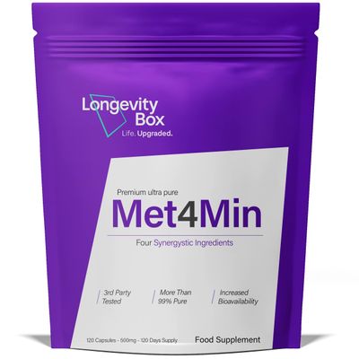 Longevity Box Met4Min  120 Capsules | 60,000 mg Blood Sugar Support with Berberine, Chromium, NAC & Myo-Inositol  Glucose & Insulin Formula