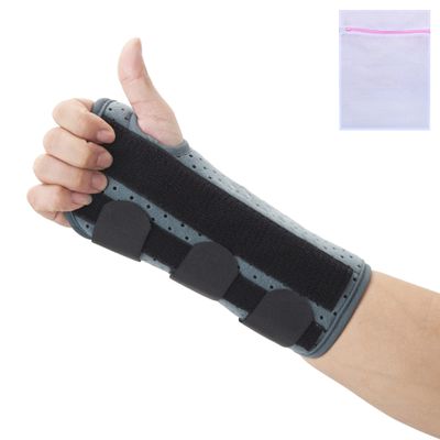 360 RELIEF Wrist Support Brace - with 3 Metal Splints & 3 Adjustable Straps | Arthritis Carpal Tunnel, Tendonitis, Joint Paint | for Men & Women | Grey, Small for Left Hand with Mesh Laundry Bag |