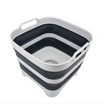 SAMMART 10L Collapsible Dishpan with Draining Plug - Foldable Washing Basin - Portable Dish Washing Tub - Space Saving Kitchen Storage Tray (Grey/Slate Grey, 1)
