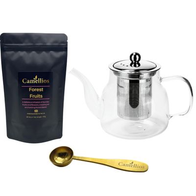 Forest Fruits Loose Leaf Tea Gift Set with Heat Resistant Teapot, Tea Measuring Spoon