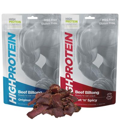 High Protein - Original Biltong and Hot n Spicy Beef Biltong, 50g Pack of 10 High Protein, low fat, Thin Tender Slices of authentic Beef Biltongs, beef Jerky, MSG Free, Convenient Snack