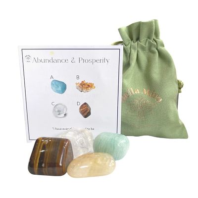 Crystal Gift Set for Abundance & Prosperity - UK Designed 4 Stone Premium Selection for Meditation, Healing & Chakra Balancing. Comes with Gift Pouch, Crystals Wellness & Usage Guide Plus Info Booklet