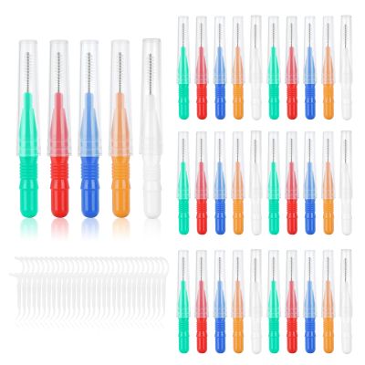 ACWOO Interdental Brushes, 60 Pcs Dental Brushes Toot Floss Set with 30 Pcs Soft Dental Brushes and 30 Pcs Floss Picks, Oral Dental Hygiene Brush Tooth Cleaning Tool for Oral Cleaning & Care