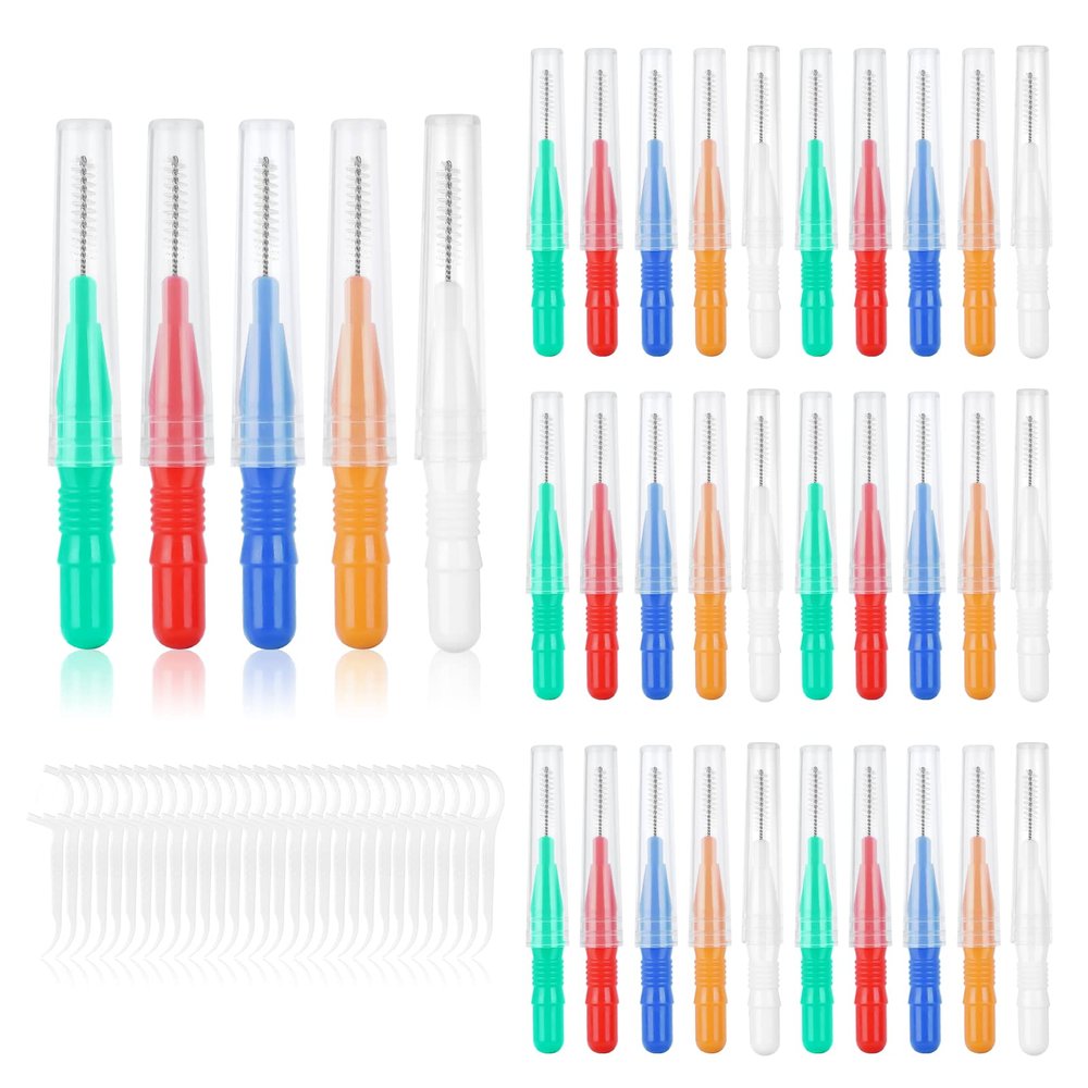 ACWOO Interdental Brushes, 60 Pcs Dental Brushes Toot Floss Set with 30 Pcs Soft Dental Brushes and 30 Pcs Floss Picks, Oral Dental Hygiene Brush Tooth Cleaning Tool for Oral Cleaning & Care