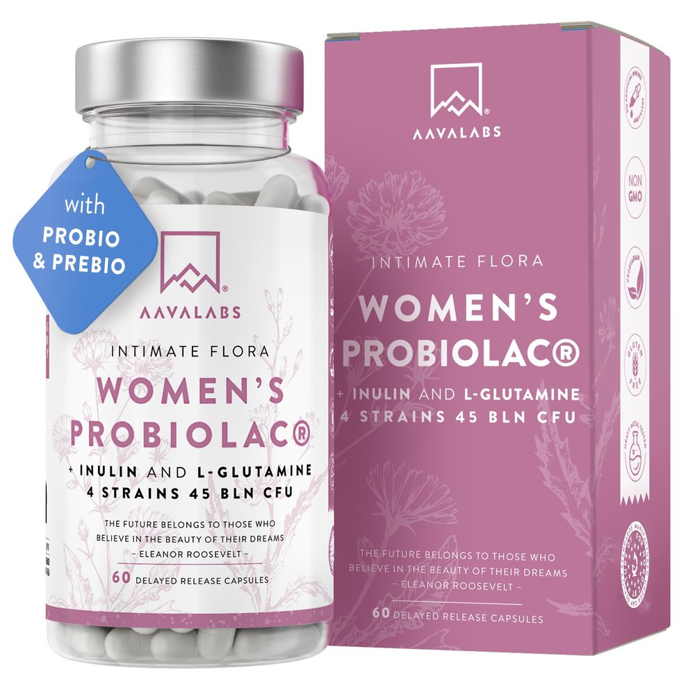 Women Probiolac - 4 Different Bacteria strains - Bio Cultures Complex with 45 Billion CFU per Daily dose - with Lactobacillus Acidophilus, Inulin and L Glutamine - 60 Delayed Release Capsules
