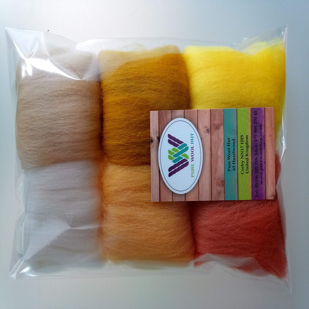 Yellow Shades Set  100% Pure Merino Wool Roving & Tops for Needle Felting, Wet Felting & Spinning (30g)