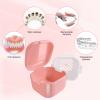 DIDATOOL Retainer Case, Denture Bath, Denture Cups for Soaking Dentures, Denture Pots with Lid, Easy to Carry and Clean Denture Case with Removable Rinse Basket and Finger Toothbrush (Pink) view 2