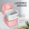 DIDATOOL Retainer Case, Denture Bath, Denture Cups for Soaking Dentures, Denture Pots with Lid, Easy to Carry and Clean Denture Case with Removable Rinse Basket and Finger Toothbrush (Pink) view 3