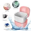 DIDATOOL Retainer Case, Denture Bath, Denture Cups for Soaking Dentures, Denture Pots with Lid, Easy to Carry and Clean Denture Case with Removable Rinse Basket and Finger Toothbrush (Pink) view 4