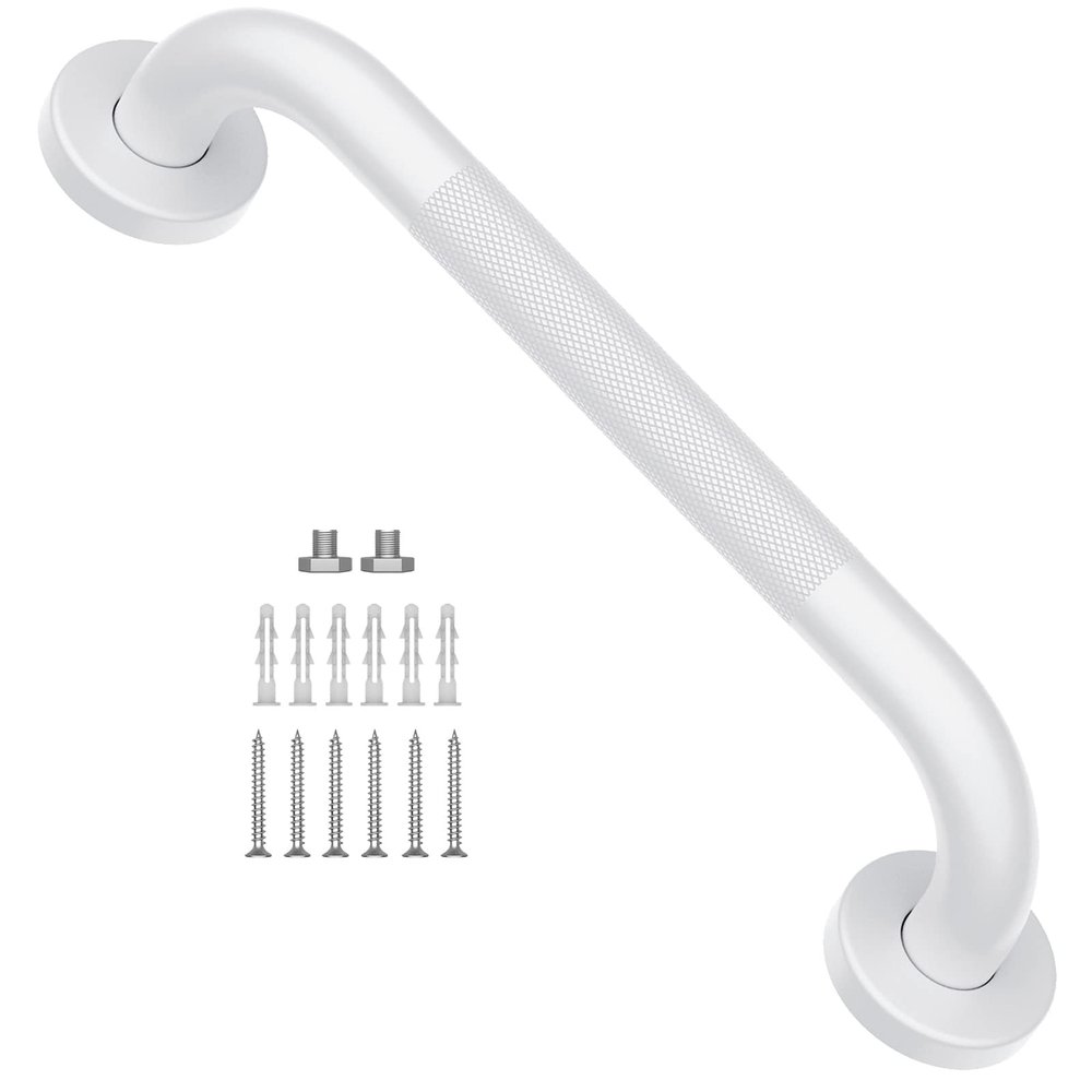 12 Inch Oil Rubbed White Grab Bar w/Anti-Slip knurled Grip, iMomwee Stainless Steel Wall Mount Bathroom Safety Handrail Support, Shower Balance Bar, Handicap Elderly Senior Assist Textured Bath Handle