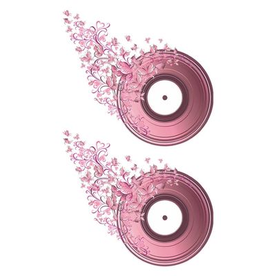 Alipis 2sheets Pink Music Record Flower Wall Sticker Decorative Bedroom Living Home Supply Multi-Function Sticker
