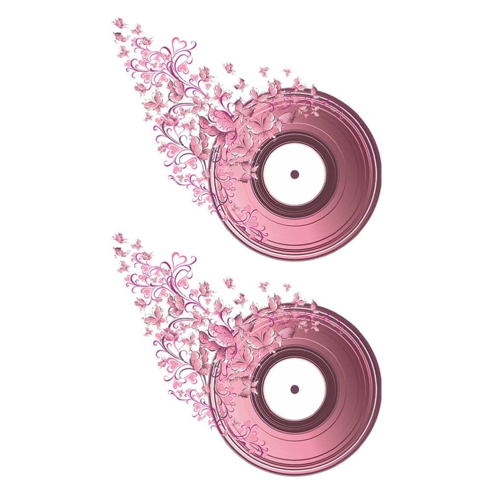 Alipis 2sheets Pink Music Record Flower Wall Sticker Decorative Bedroom Living Home Supply Multi-Function Sticker