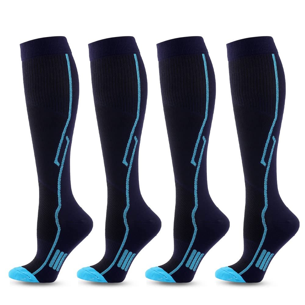 Linghe 4 Pairs Compression Socks for Men and Women (20-25mmHg), Is Best for Calf Pressur Support, Football, Travel, Flight, Athletics, Nurse (S/M, Black)