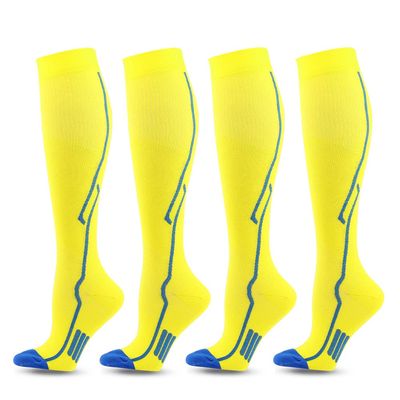 Linghe 4 Pairs Compression Socks for Men and Women (20-25mmHg), Is Best for Calf Pressur Support, Football, Travel, Flight, Athletics, Nurse (S/M, Yellow)