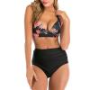 Women Push Up Two Piece Bikini Swimsuits Printing Padded Swimwear Bathing Suit V Neck Halter Retro Bathing Suit Top, Black 1, 3X-Large view 1
